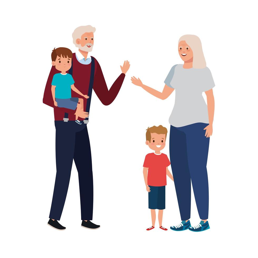 grandparents with grandchildren avatar character vector