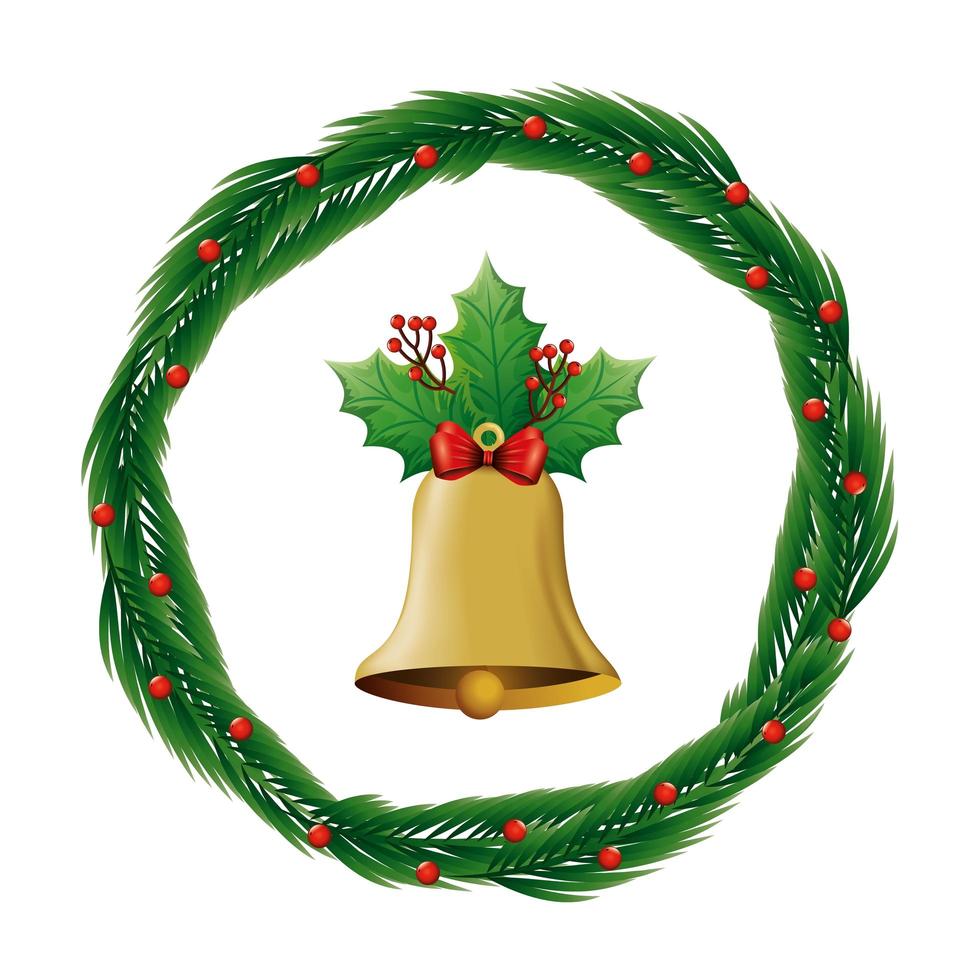 bell christmas in wreath decoration isolated icon vector