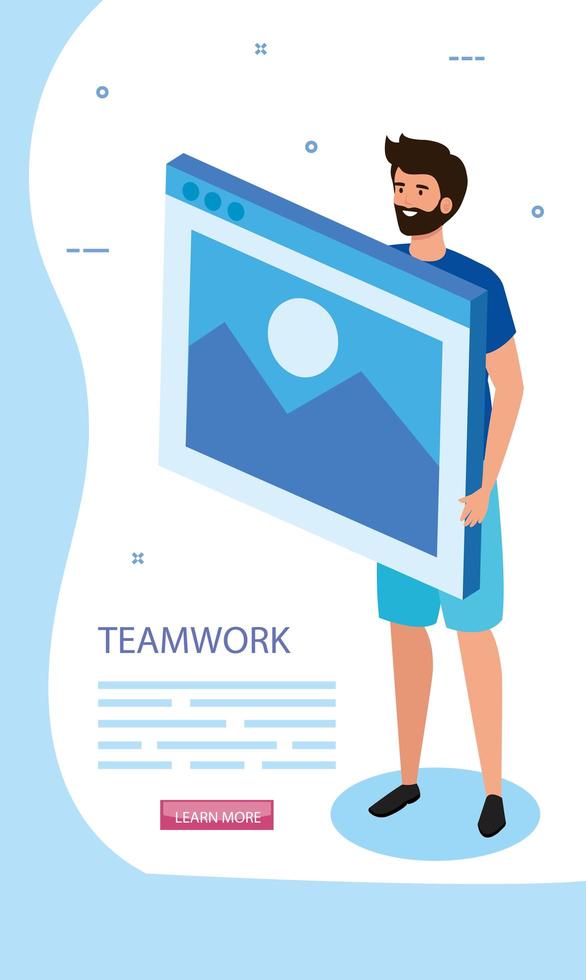 man with web page in scene teamwork vector