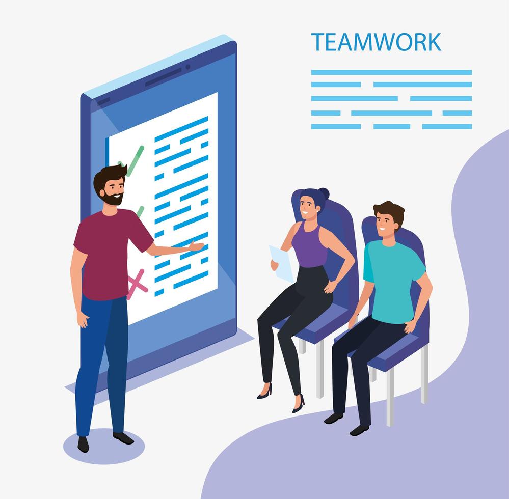 work team group with smartphone device vector