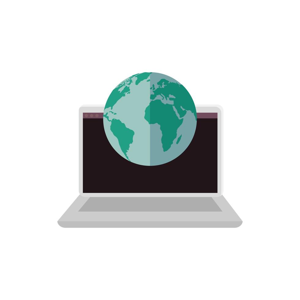 laptop computer with planet earth isolated icon vector