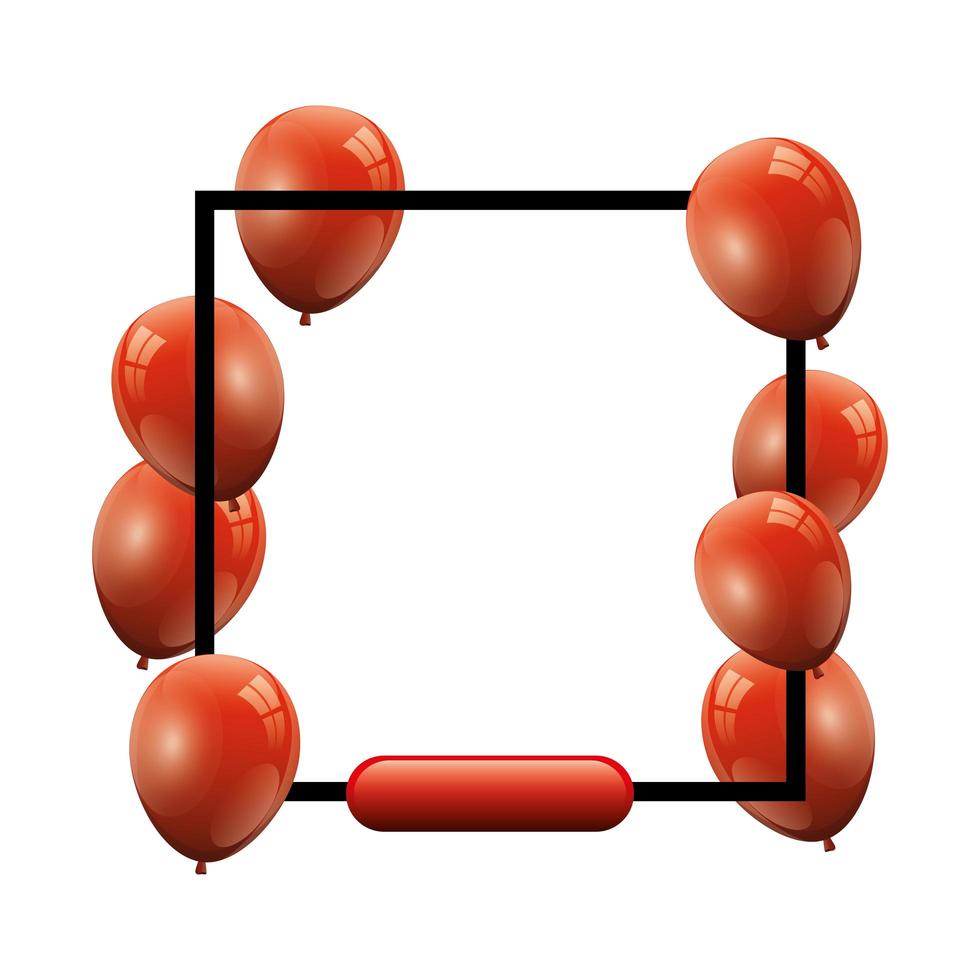 conjunto de globos helio rojo con marco cuadrado vector
