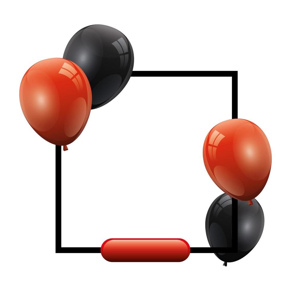 set of balloons helium black and red with square frame vector