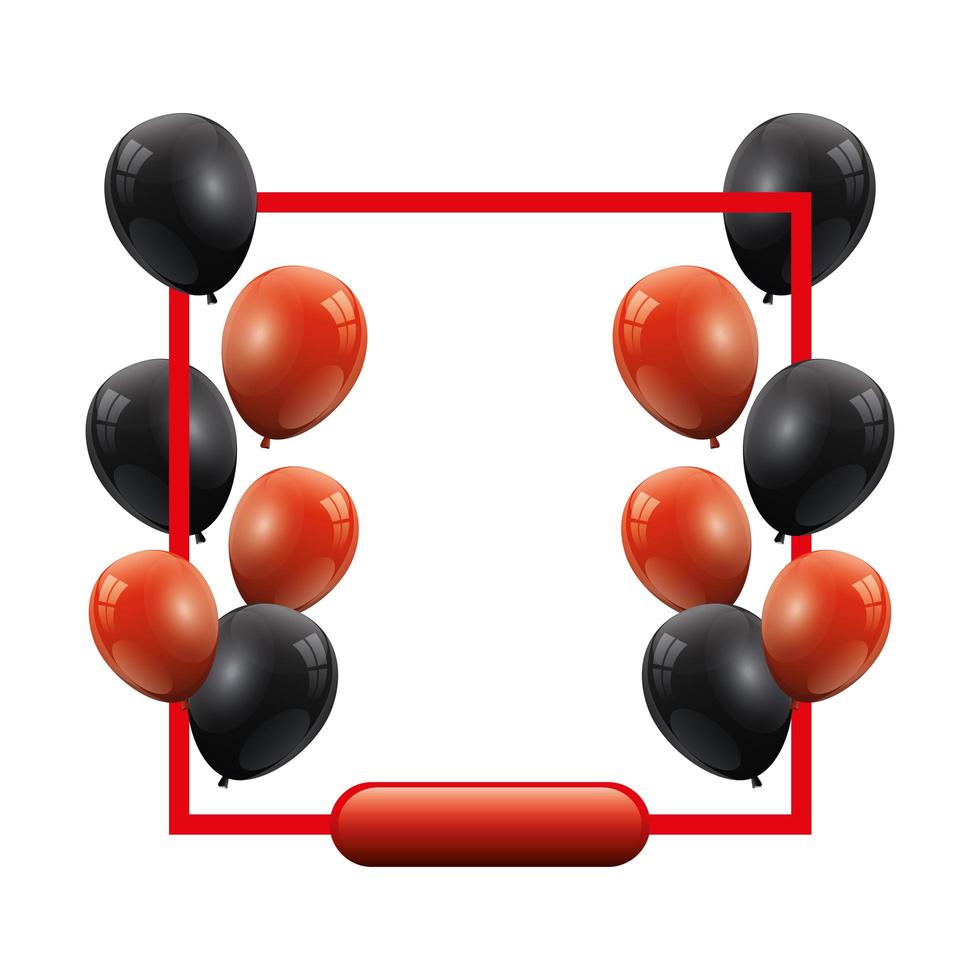 set of balloons helium black and red with square frame vector