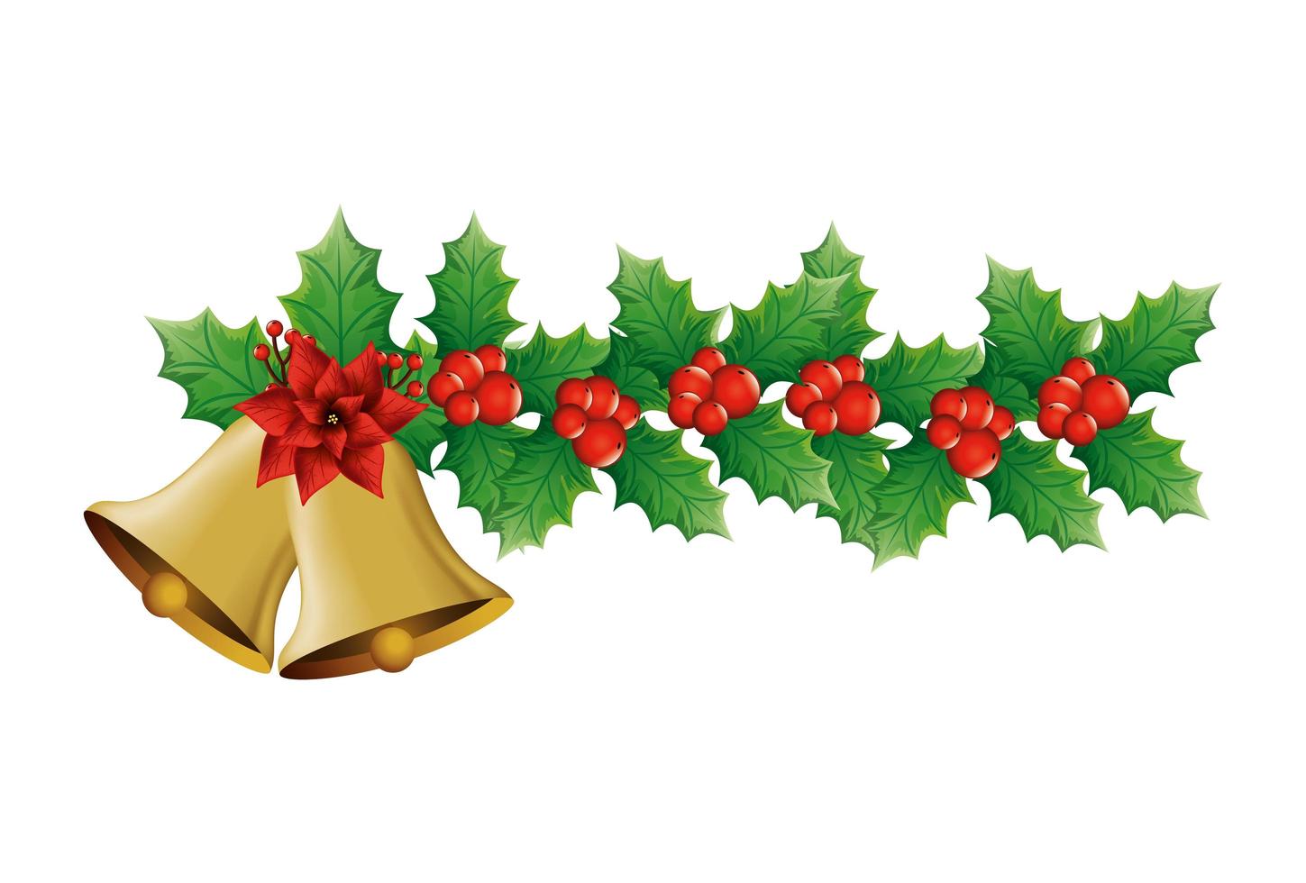 bells christmas with flower and leafs decoration vector
