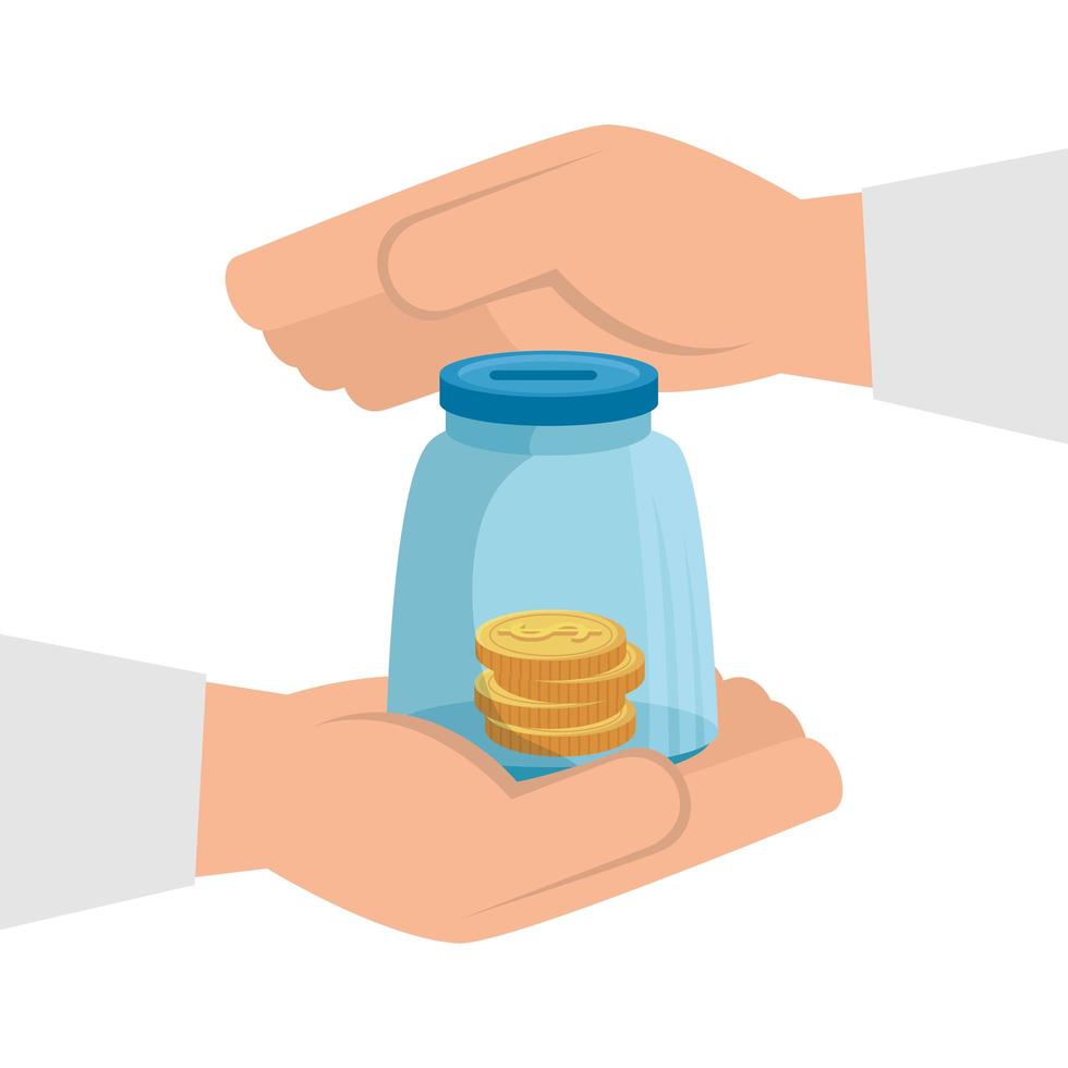 hands and moneybox with coins isolated icon vector