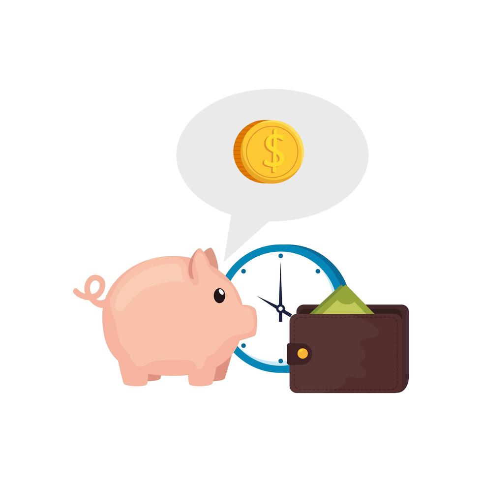 clock with piggy bank and wallet vector