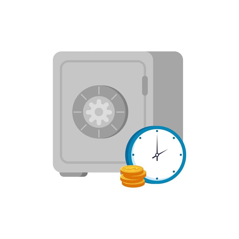 Caja fuerte con reloj y monedas icono aislado vector