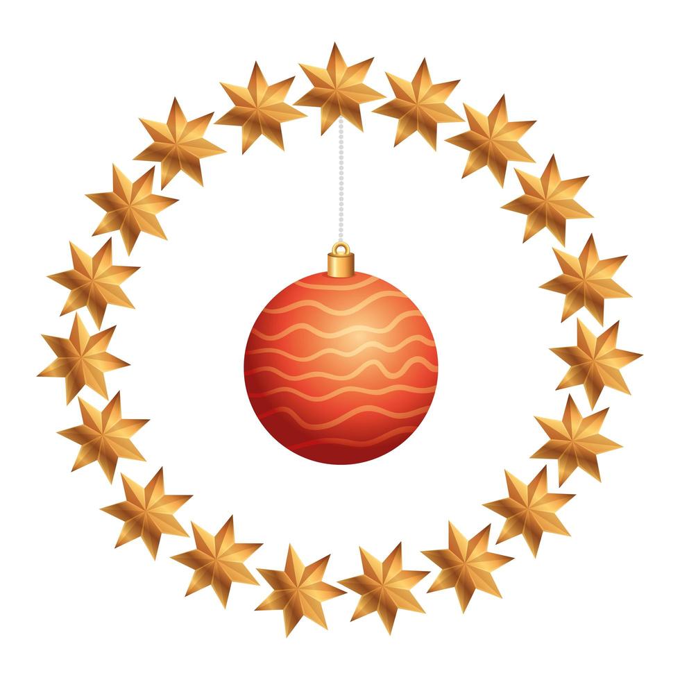 ball christmas in frame circular of stars vector