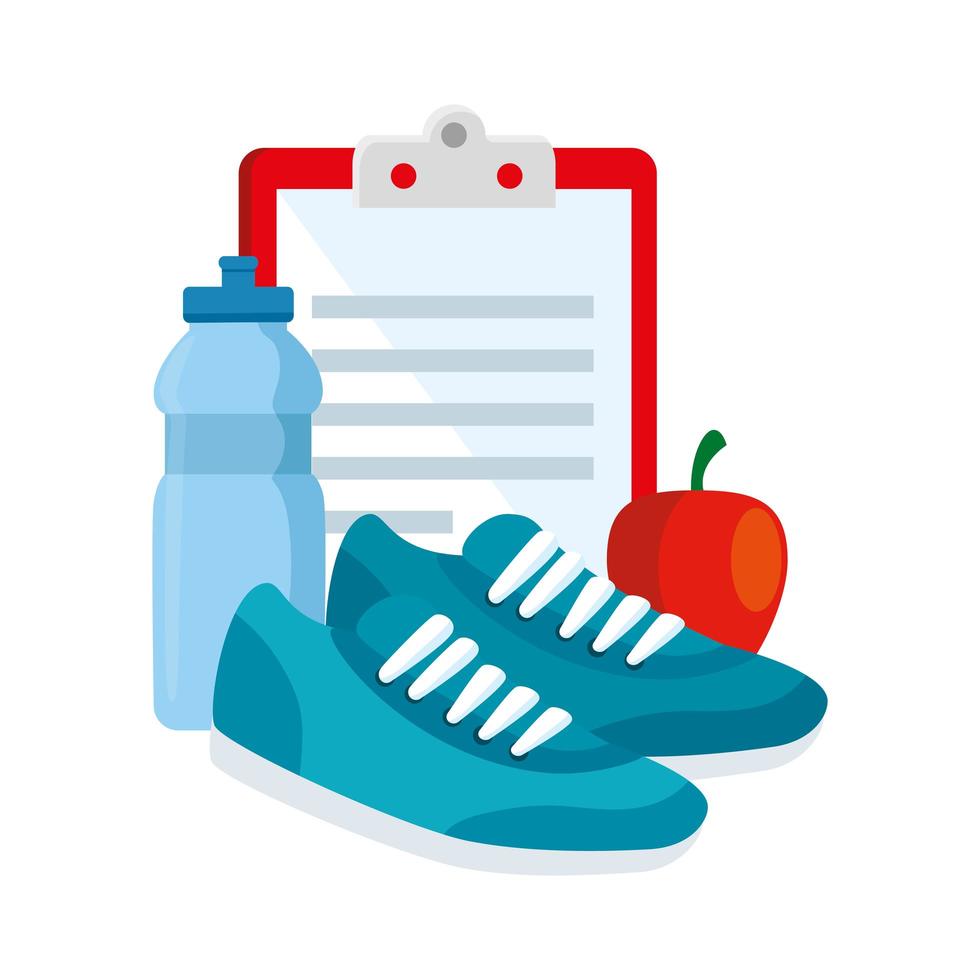 fresh apple with set icons gym vector