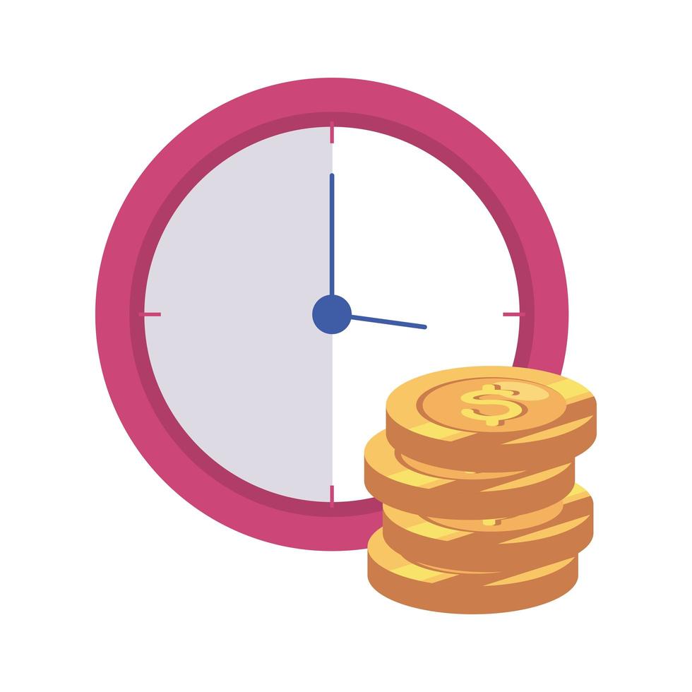 clock wall with pile coins isolated icon vector
