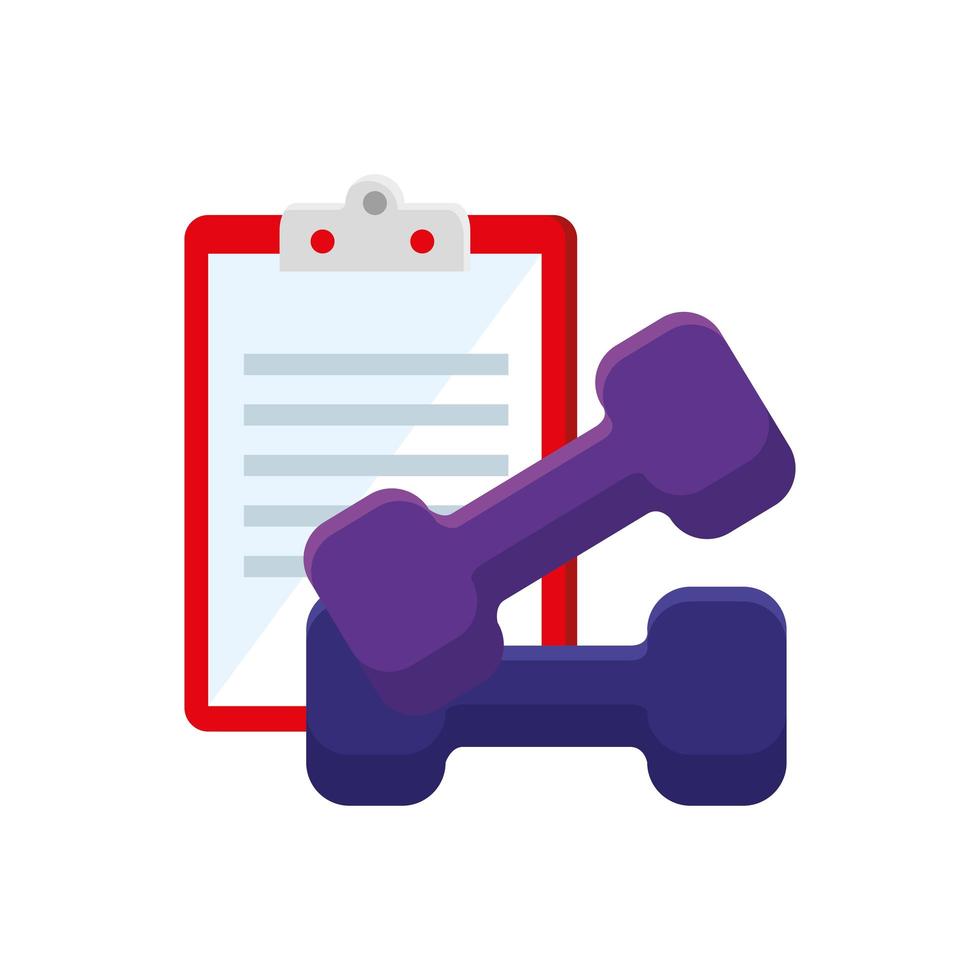 clipboard with dumbbell equipment gym vector