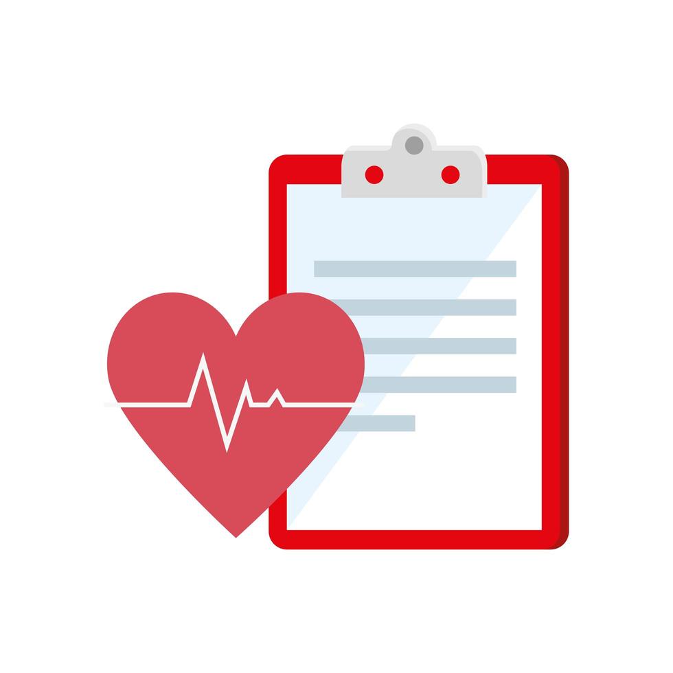 heart rate and clipboard with paper document vector