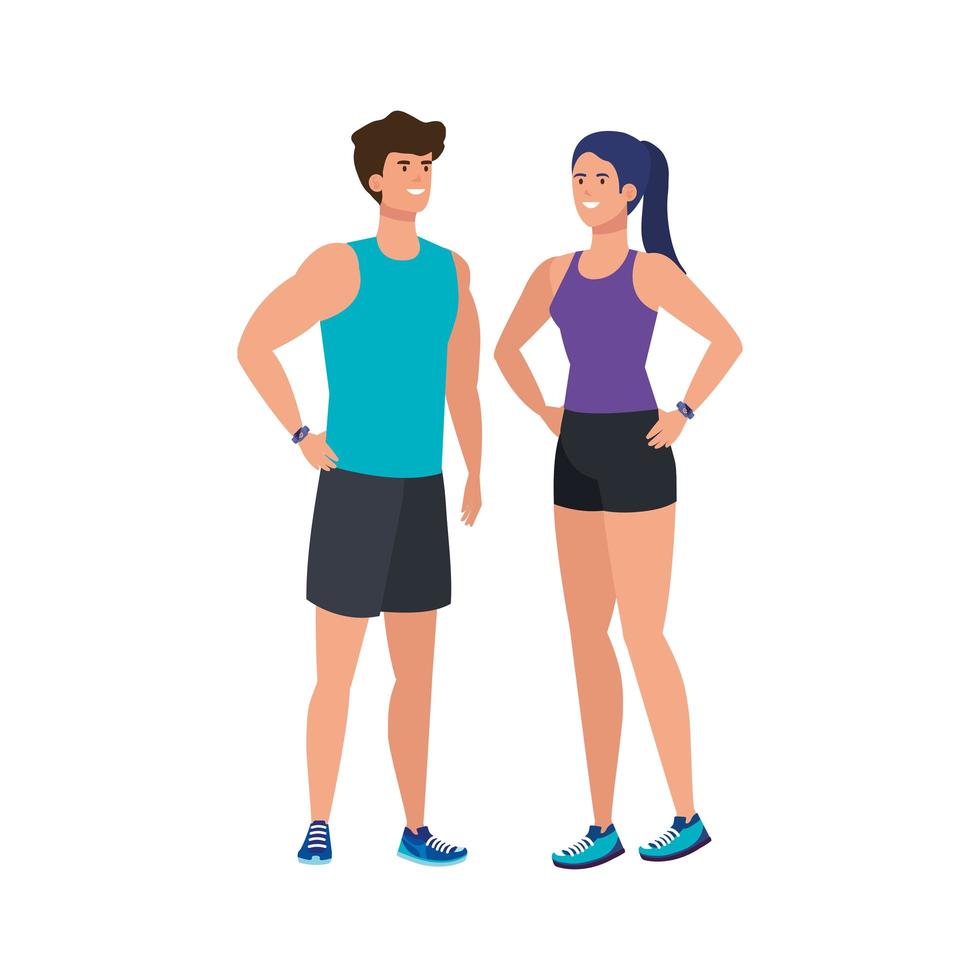 young couple athlete avatar character vector