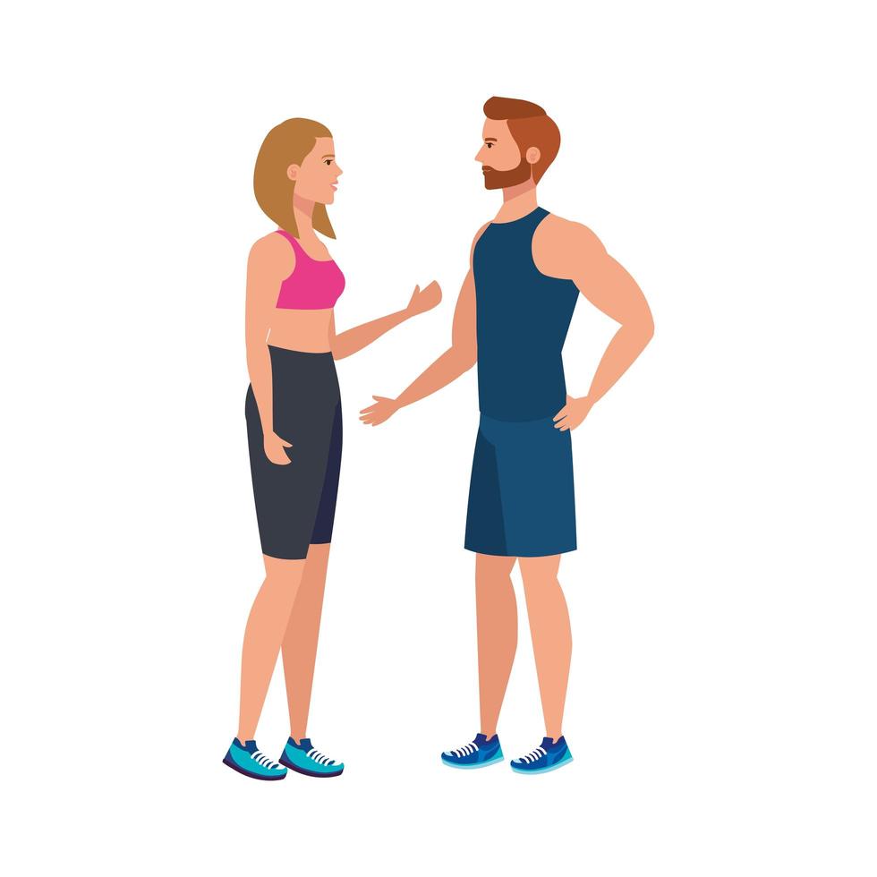 young couple athlete avatar character vector