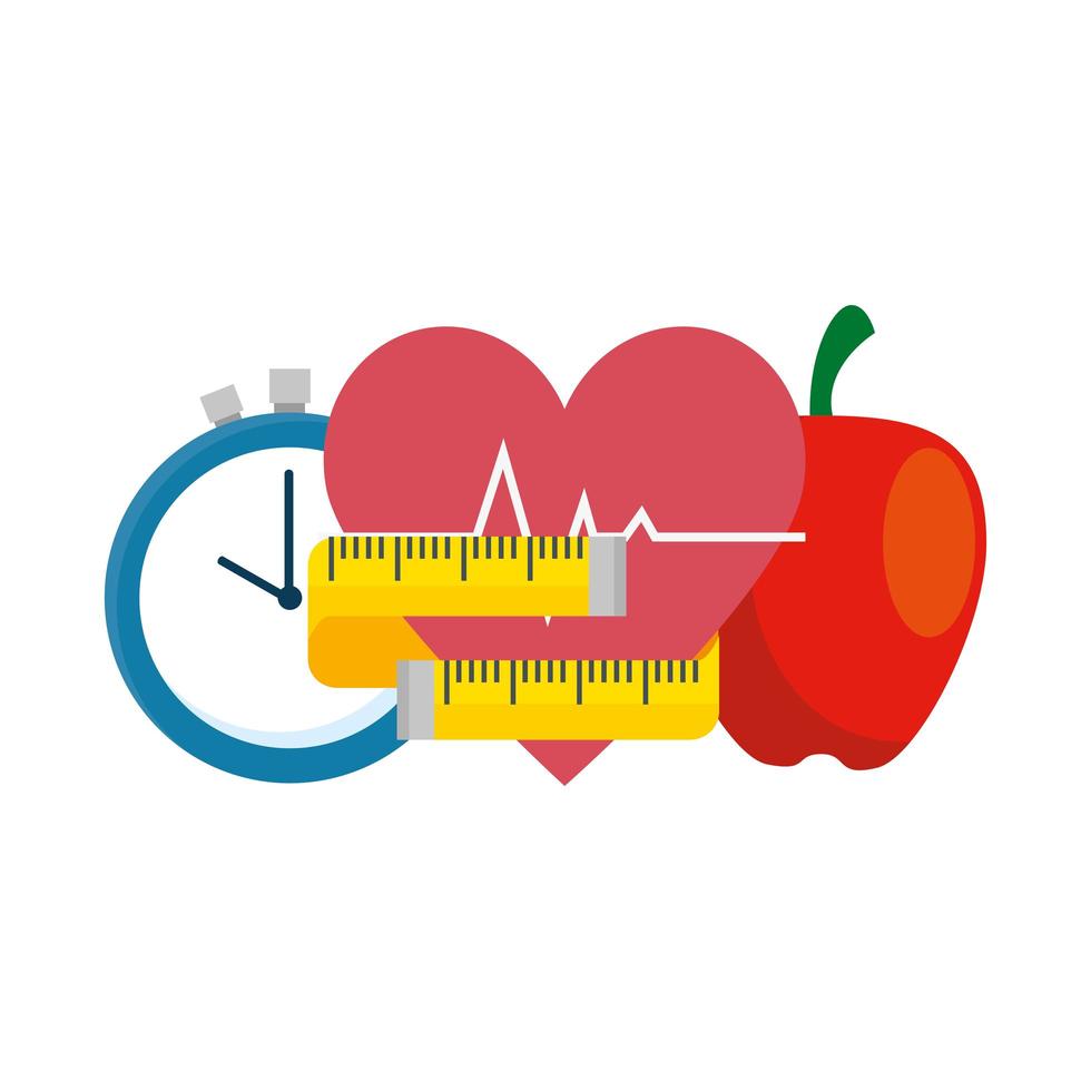 fresh apple with set icons gym vector