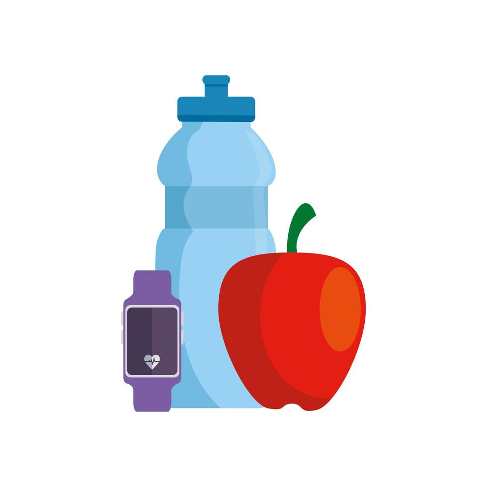 fresh apple with set icons gym vector