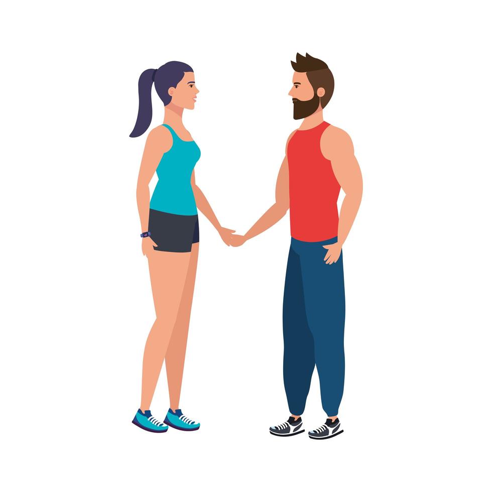 young couple athlete avatar character vector