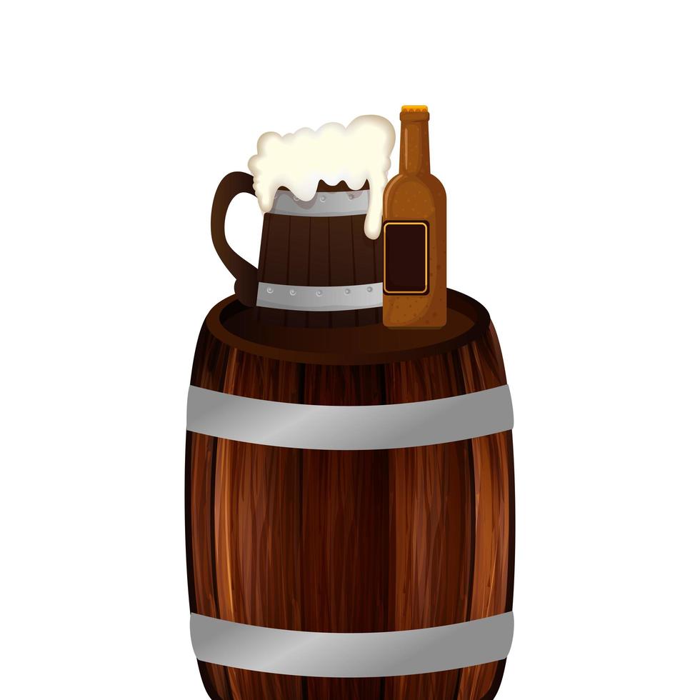 Diseño de vector de botella y taza de barril de cerveza