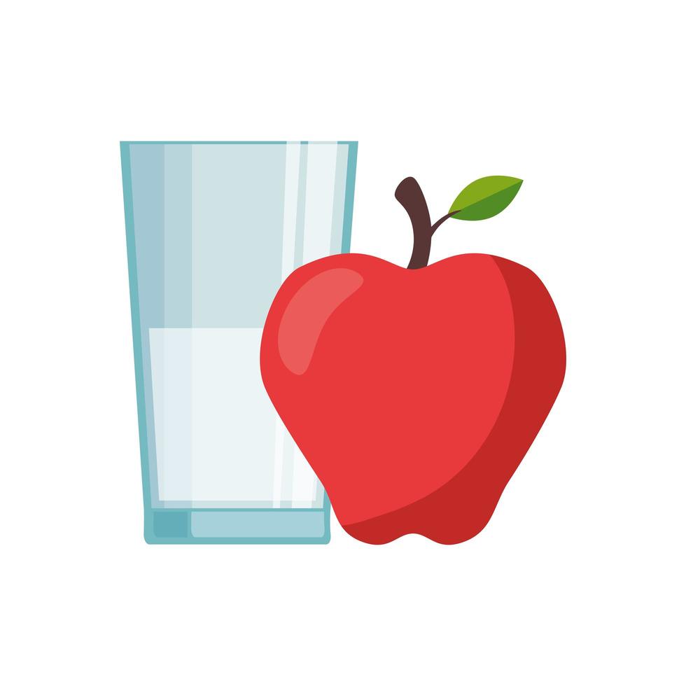 vaso de leche aislado y diseño vectorial de manzana vector