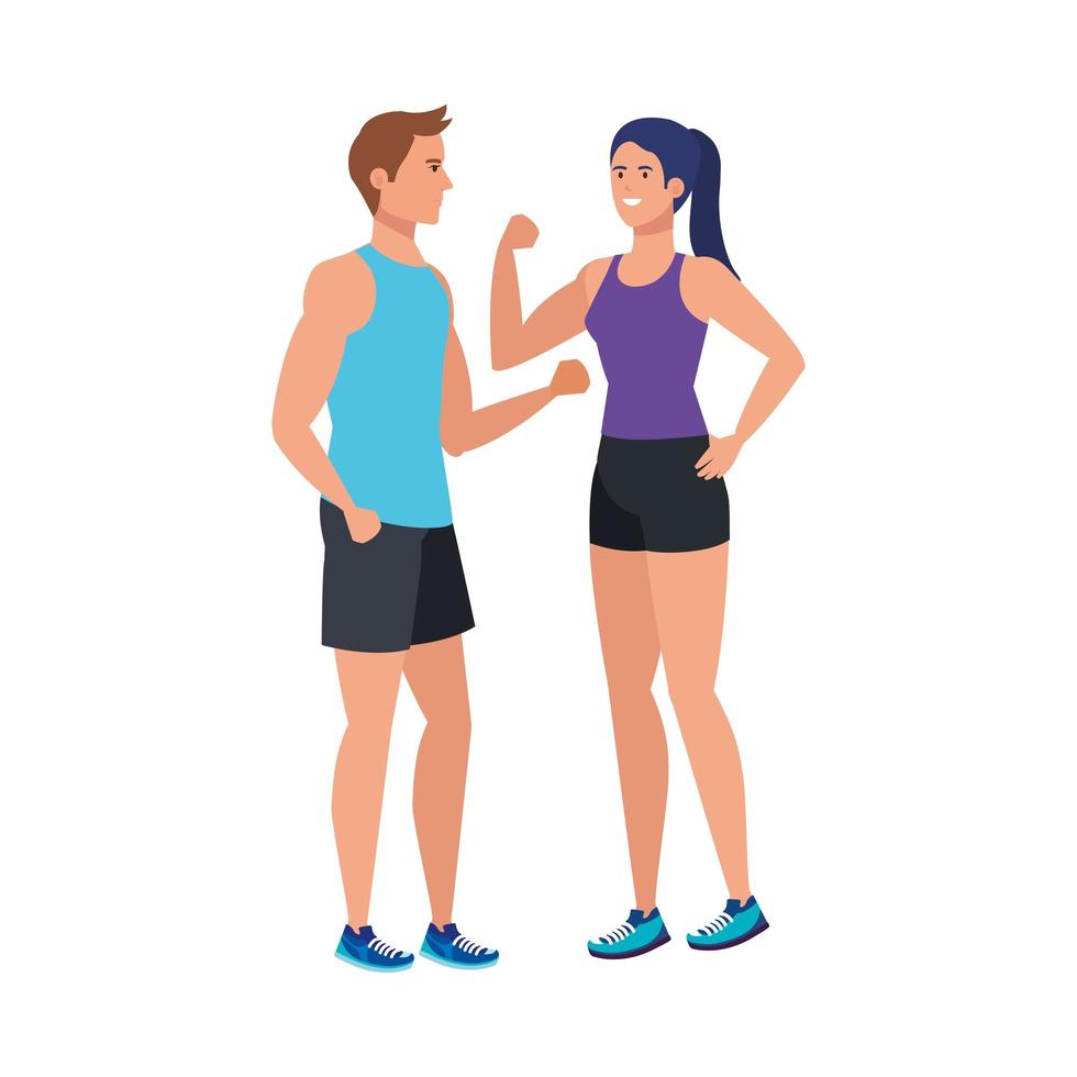 young couple athlete avatar character vector