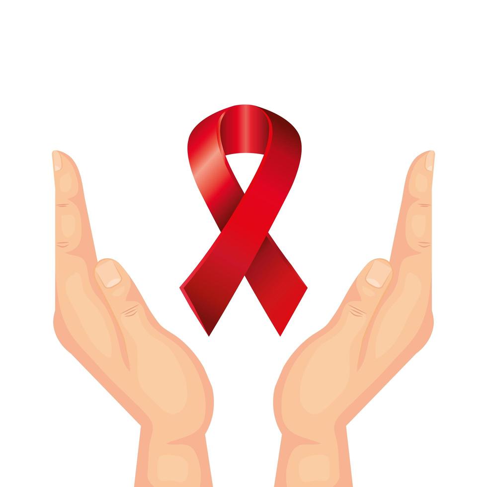 hands with aids day awareness ribbon vector