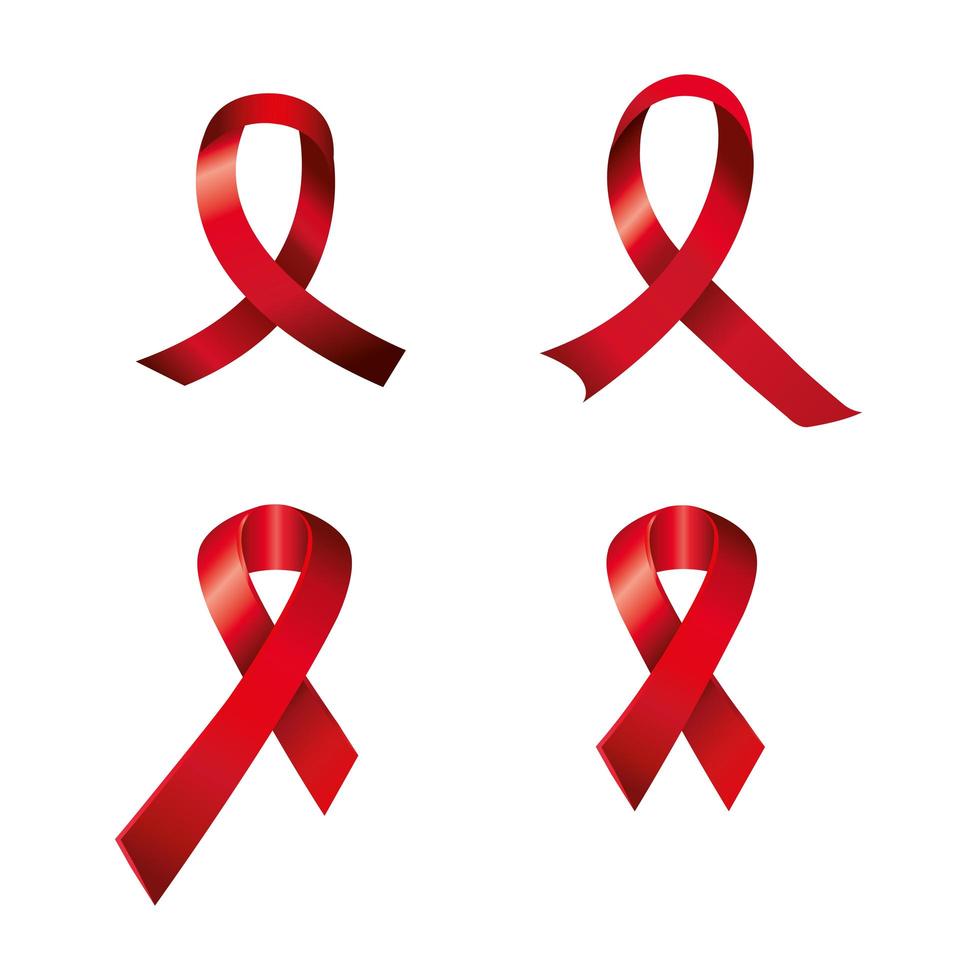 set of aids day awareness ribbons isolated icon vector