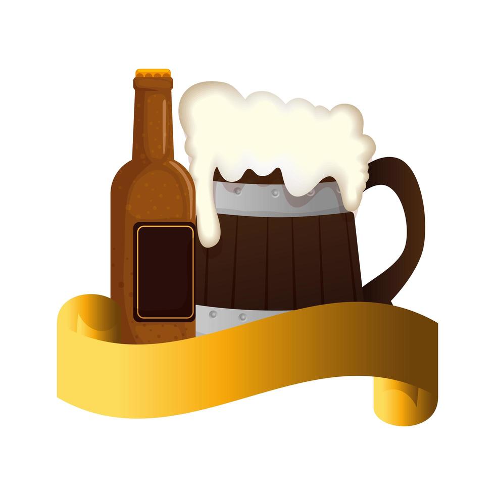 Isolated beer bottle and mug vector design