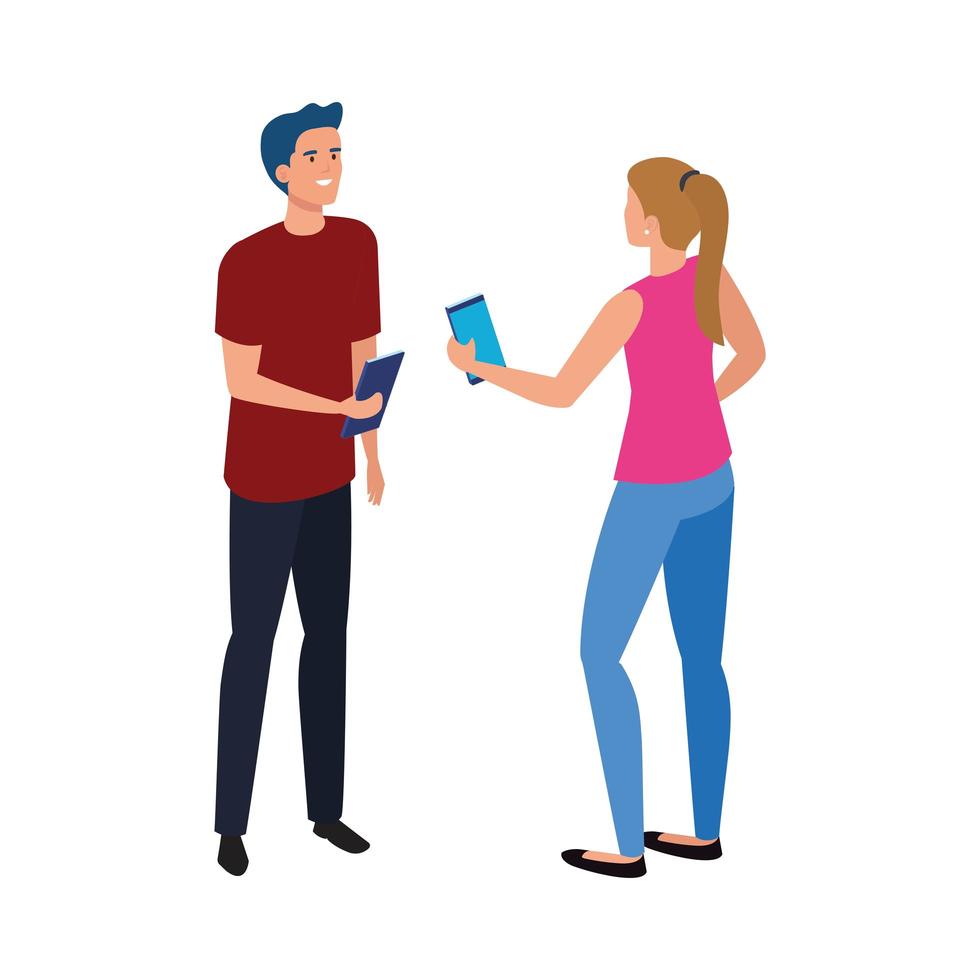 Woman and man with smartphone vector design
