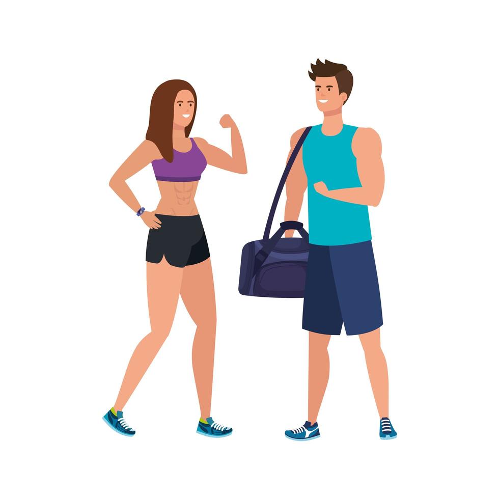 young couple athlete avatar character vector