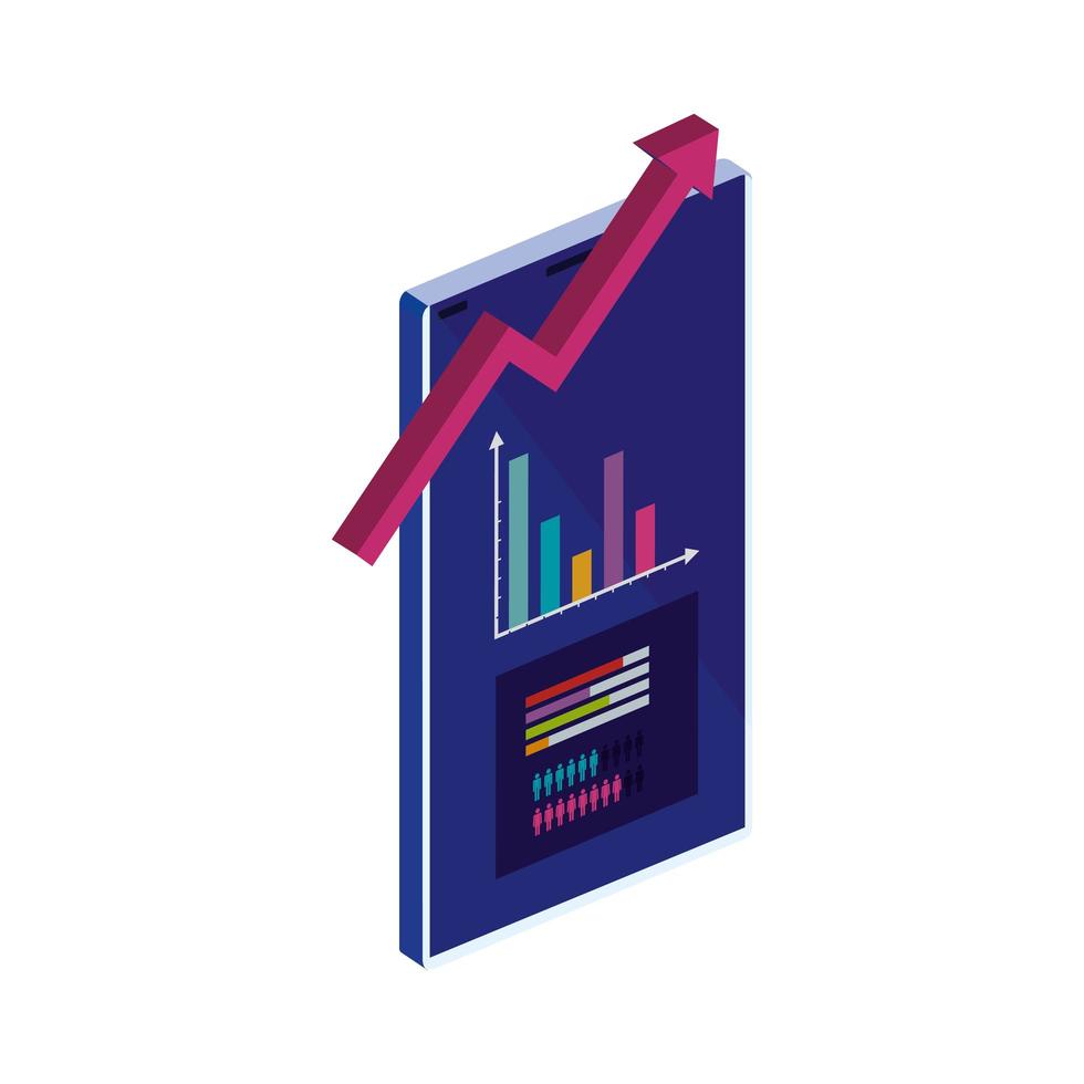 dispositivo de teléfono inteligente con infografía y flecha hacia arriba vector