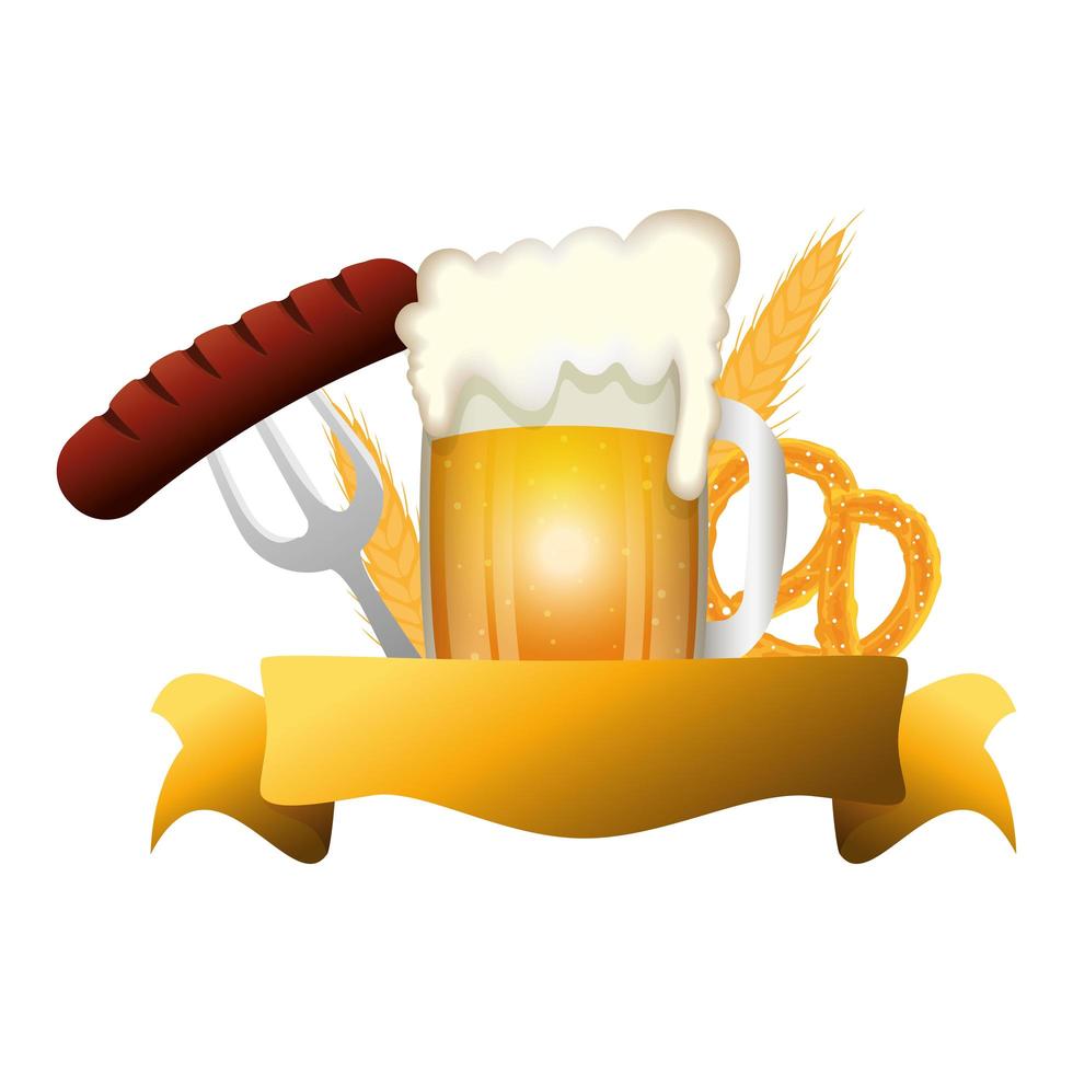Oktoberfest cerveza y diseño vectorial de salchichas vector