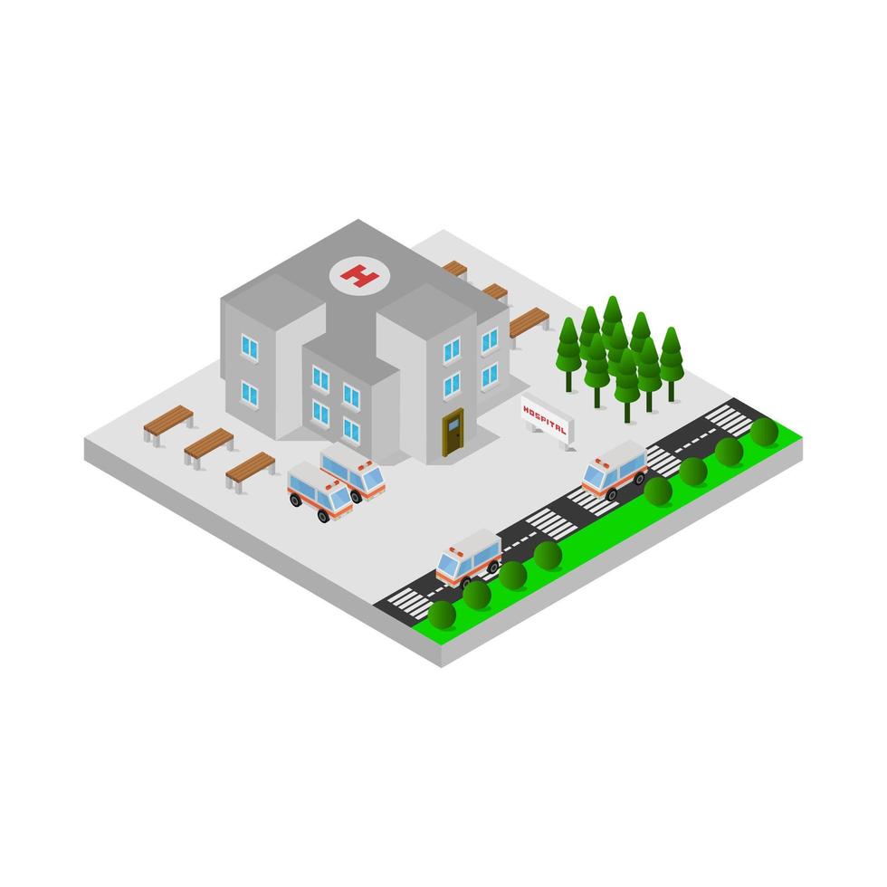 Isometric Hospital On White Background vector