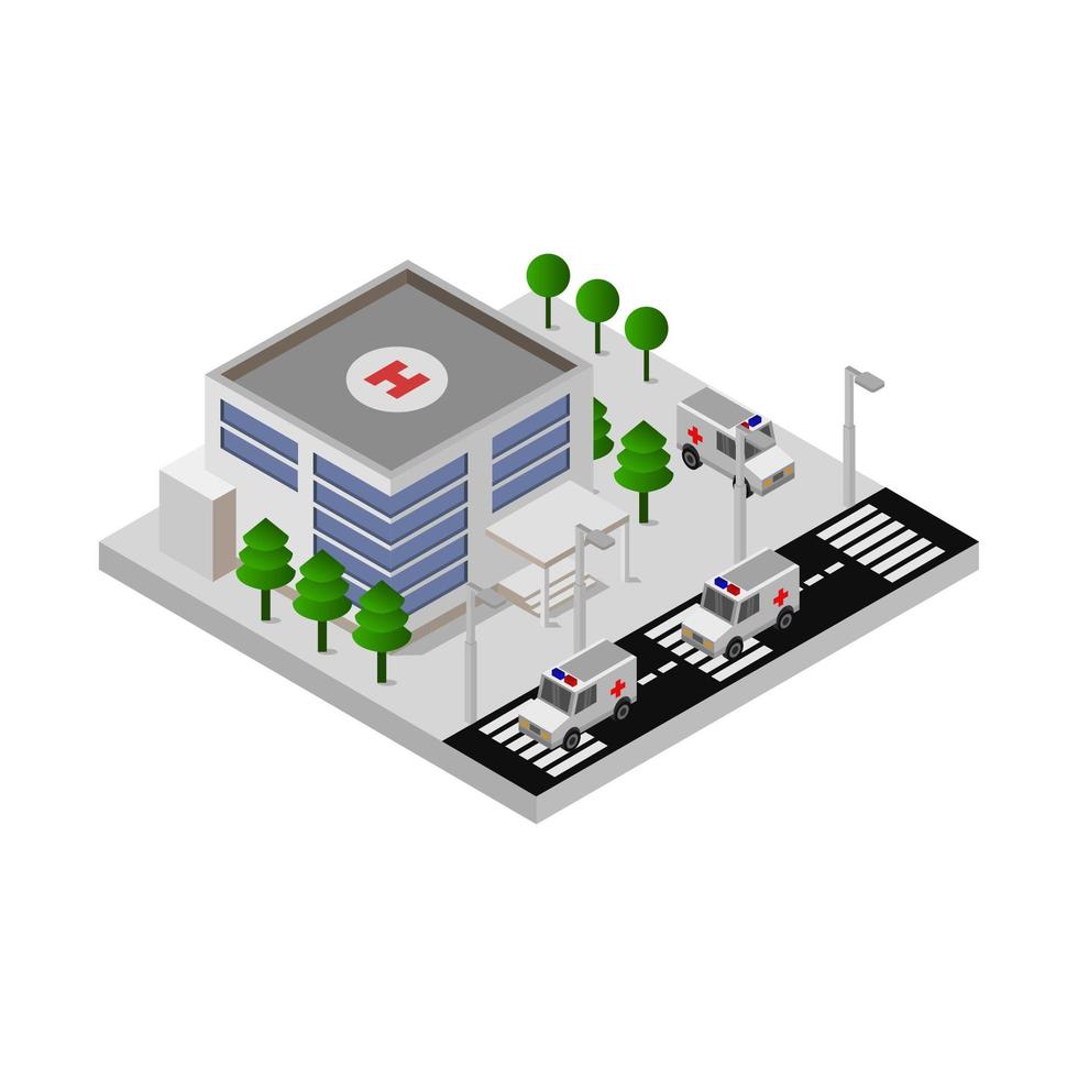 Isometric Hospital Illustrated On White Background vector