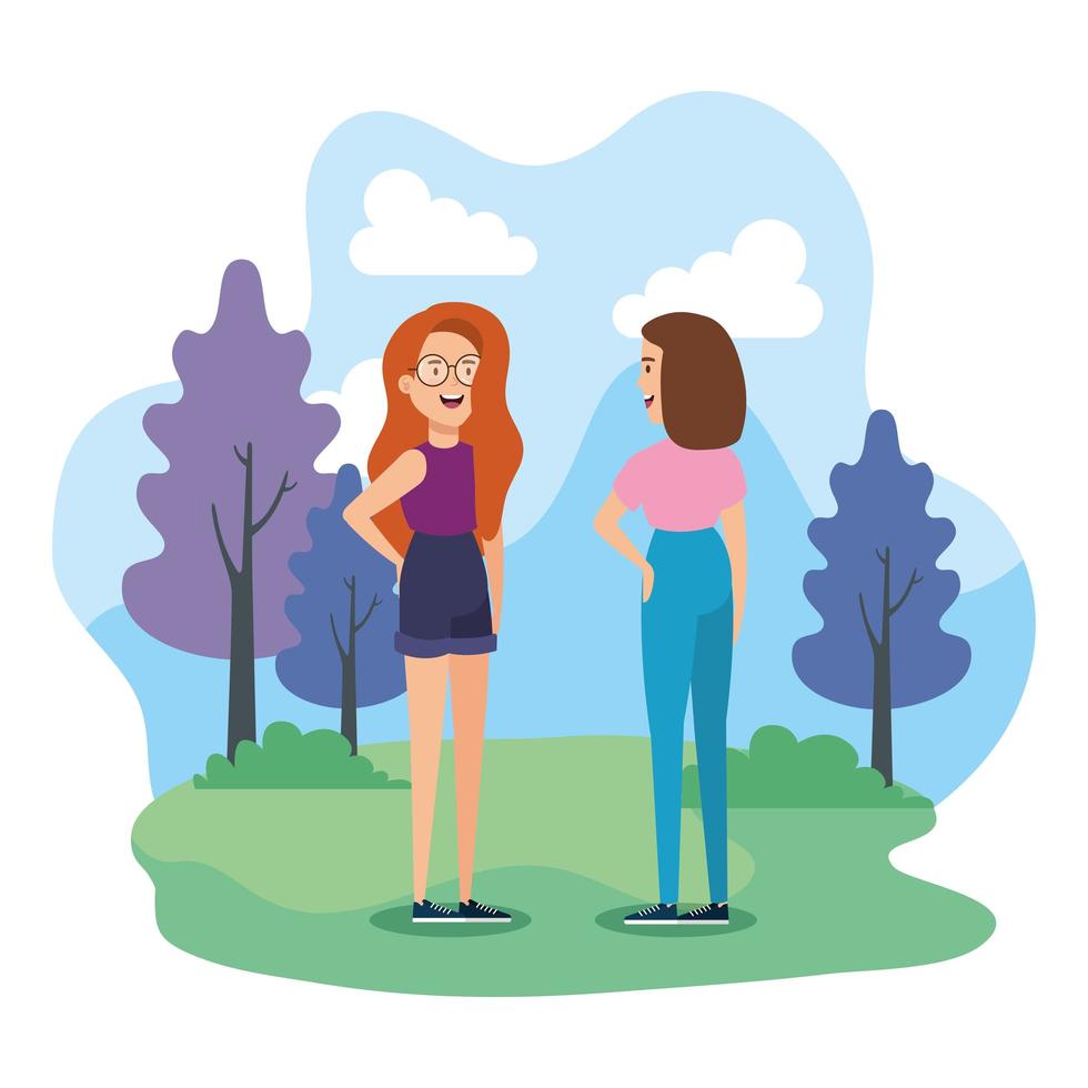 beautiful women in park nature vector