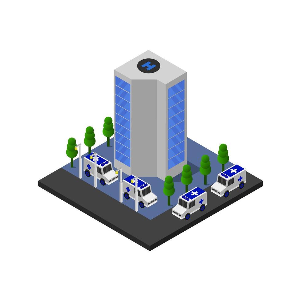 Isometric Hospital Illustrated On White Background vector