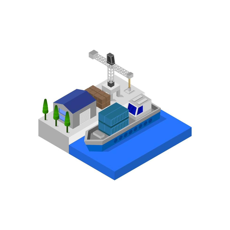 Isometric Port Illustrated On White Background vector