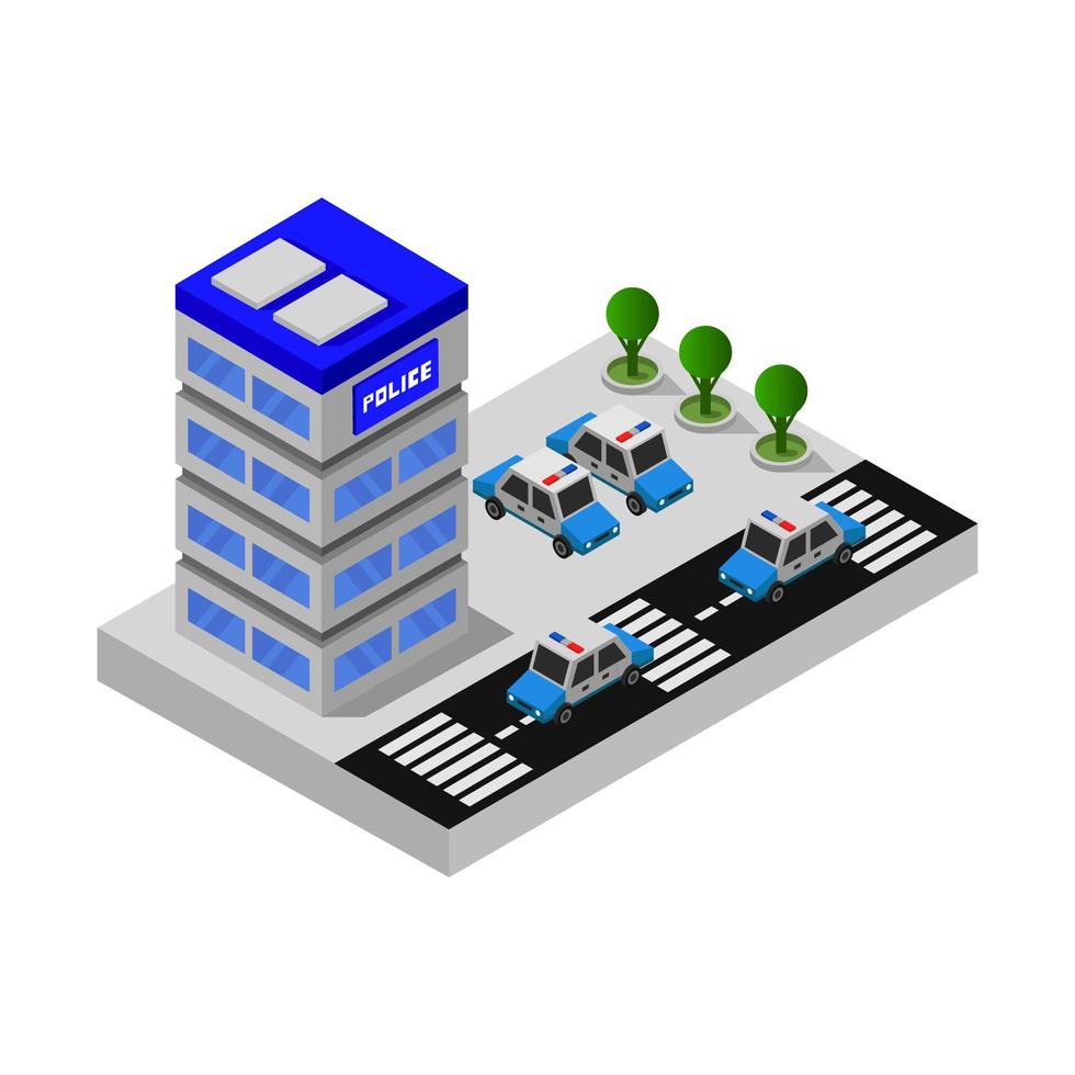 Isometric Police Station Illustrated On White Background vector