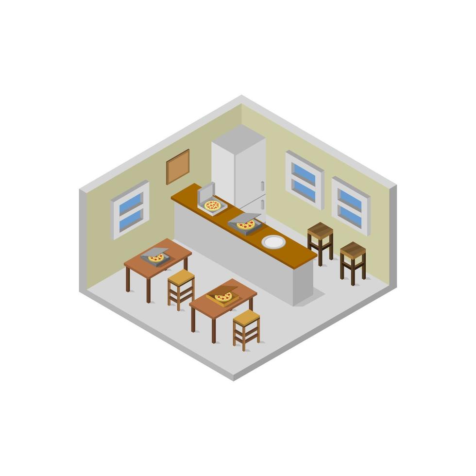 Isometric Pizzeria Illustrated On White Background vector