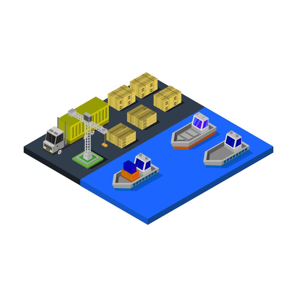 Isometric Port Illustrated On White Background vector