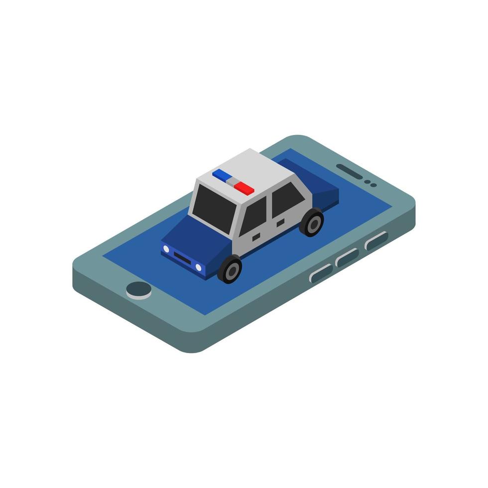 coche de policía isométrico en un teléfono vector