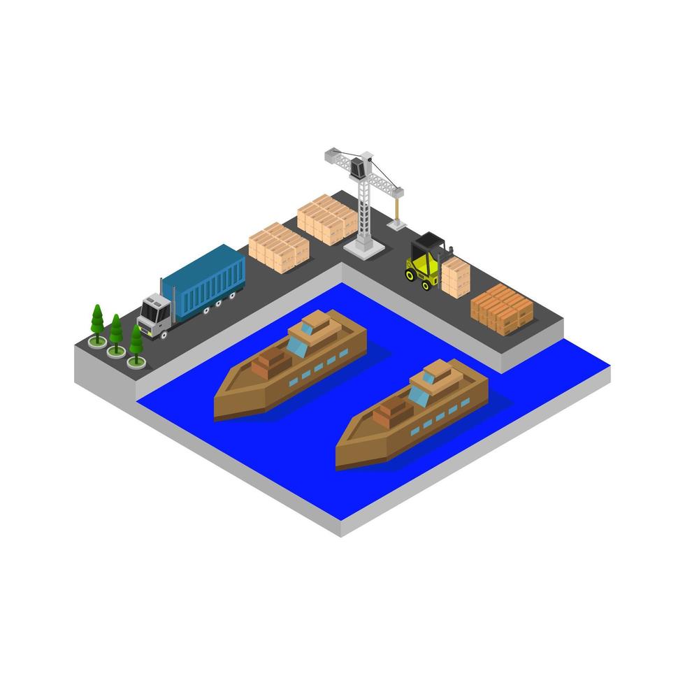 Isometric Port Illustrated On White Background vector