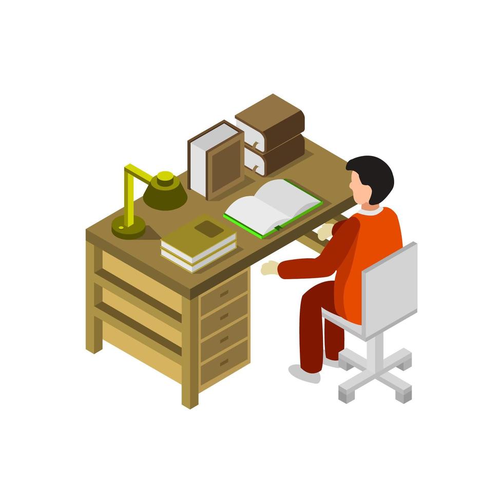 Boy Studying Isometric On White Background vector