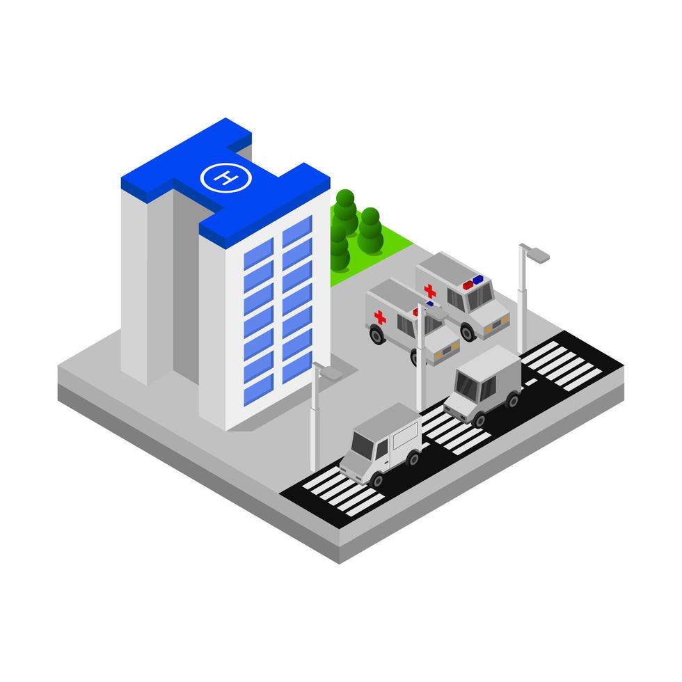 Isometric Hospital Illustrated On White Background vector