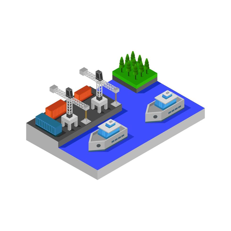 Isometric Port Illustrated On White Background vector