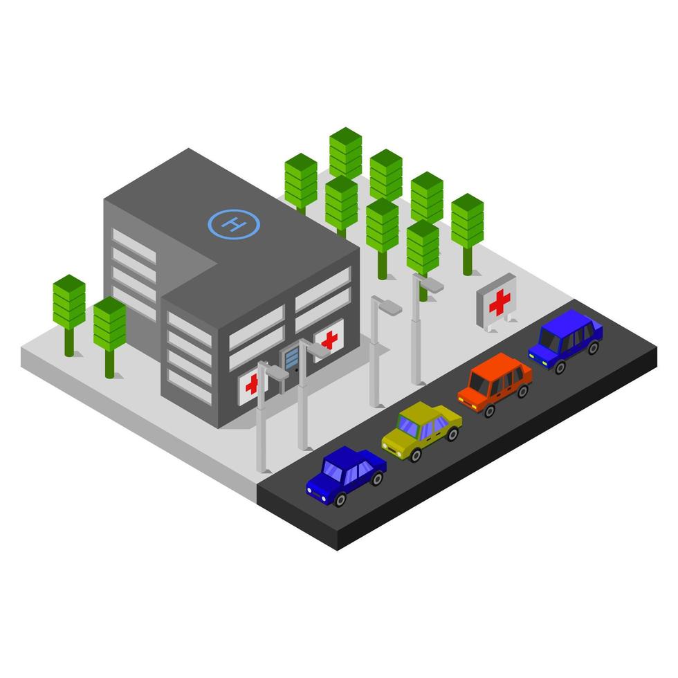 Isometric Hospital Illustrated On White Background vector