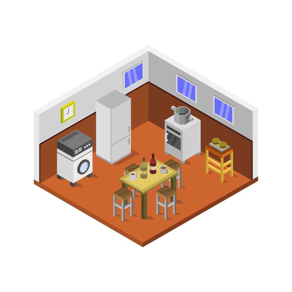 Isometric Kitchen Room On White Background vector
