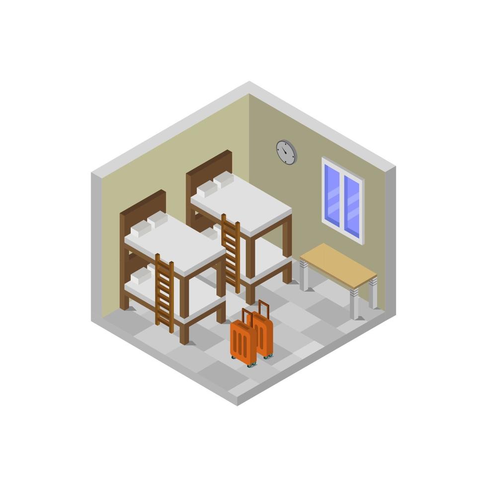 Isometric Hotel Room On White Background vector