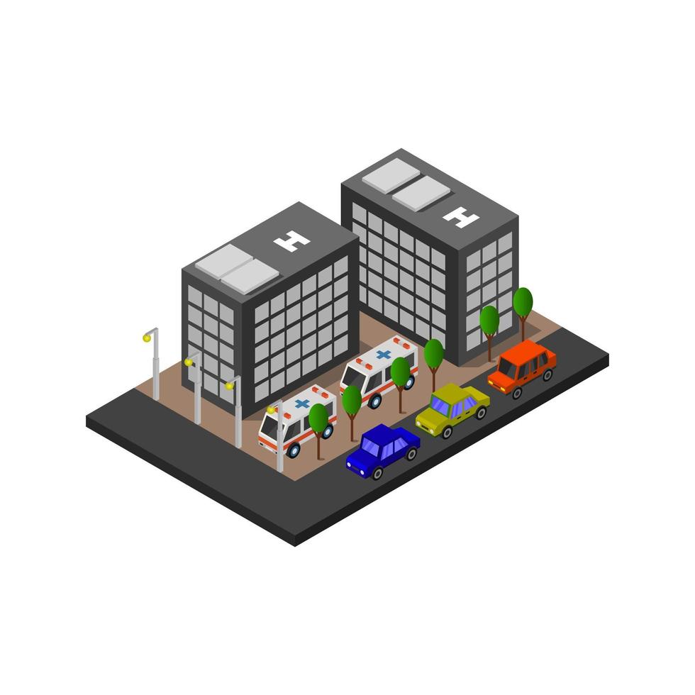 Isometric Hospital Illustrated On White Background vector