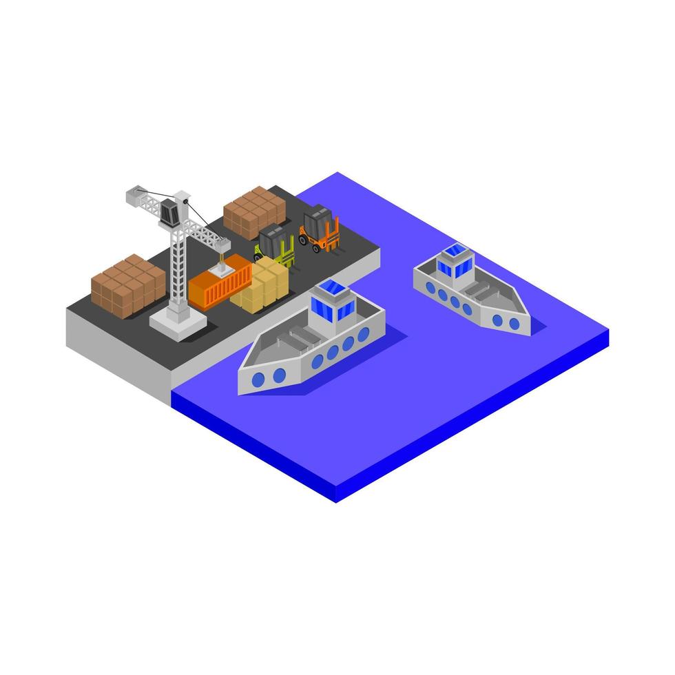 Isometric Port Illustrated On White Background vector